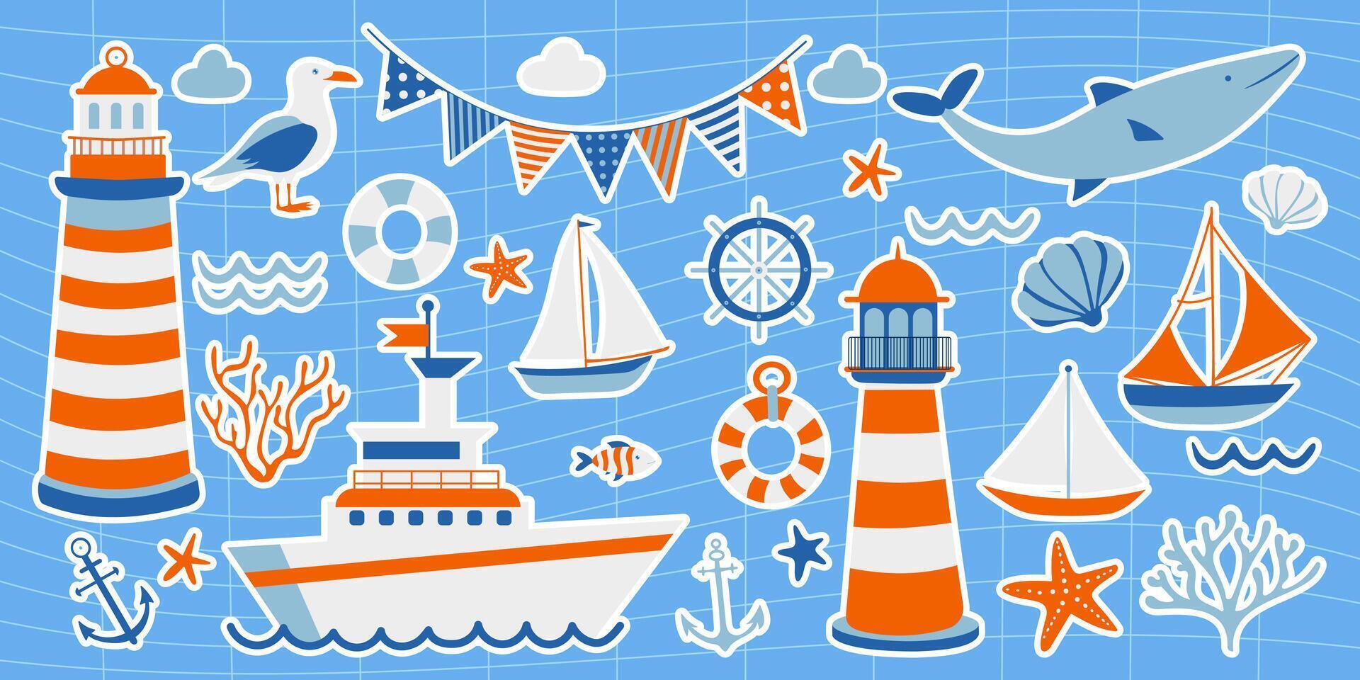 Nautical Adventure Sticker Set vector