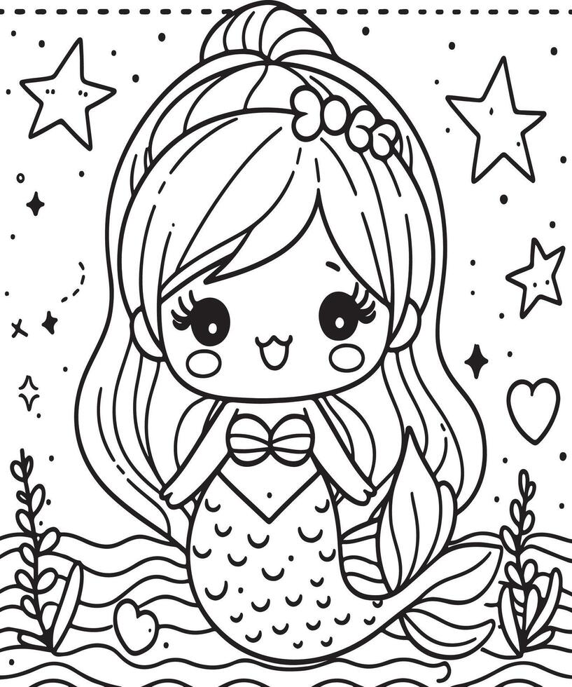 Mermaid coloring page for kids vector