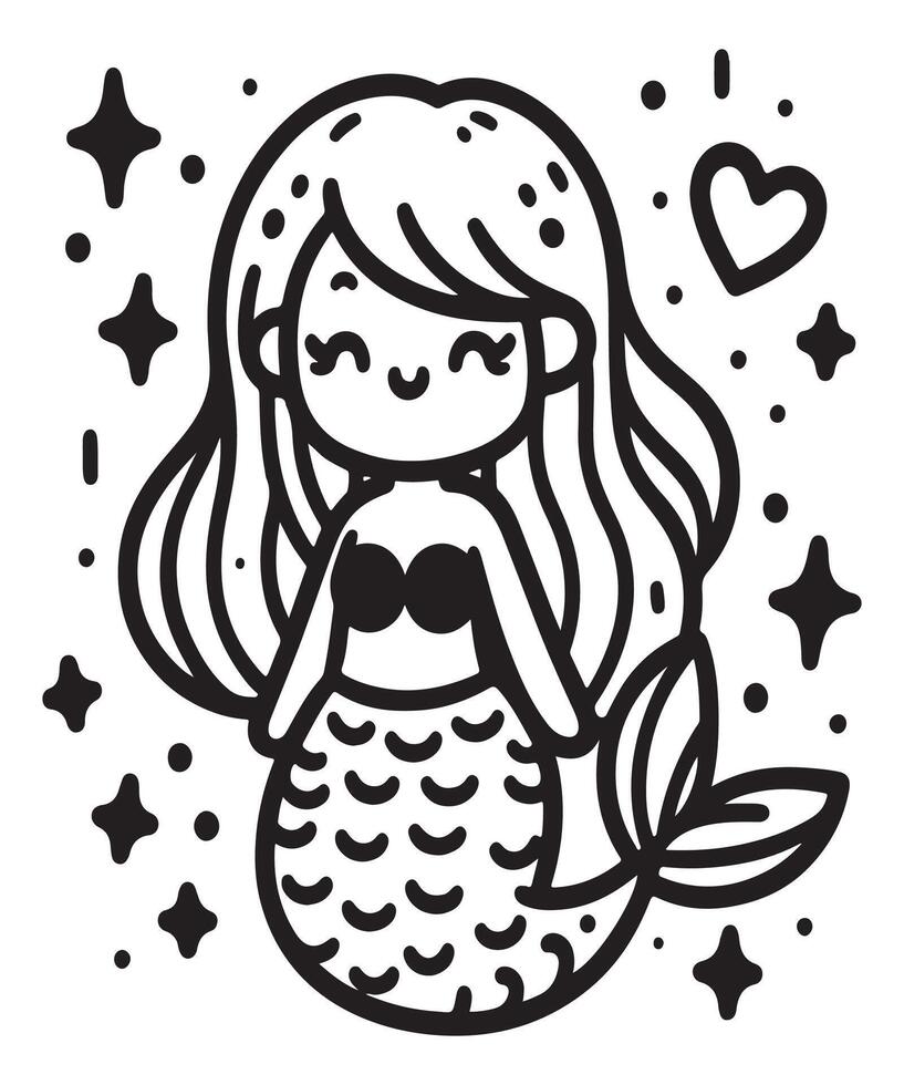 Mermaid coloring page for kids vector