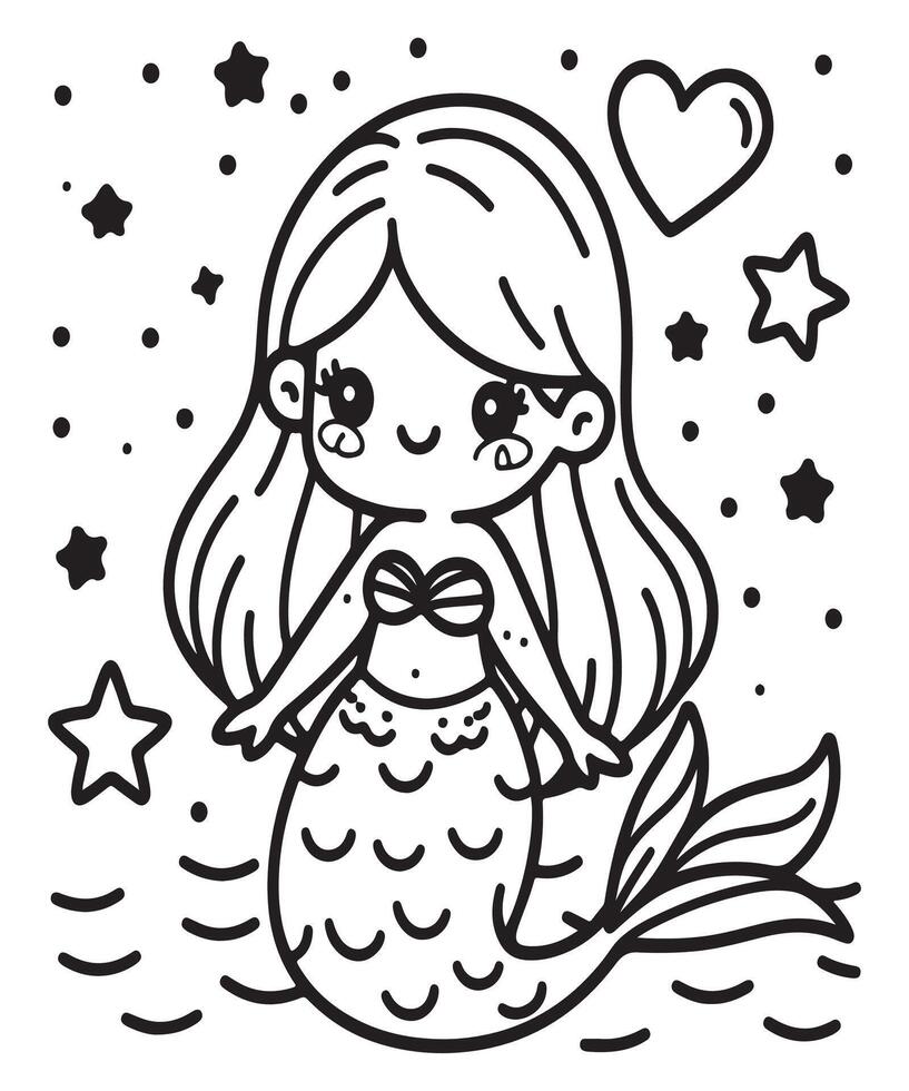 Mermaid coloring page for kids vector
