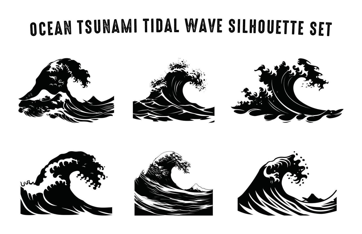 Tsunami Wave Silhouette Set, Tidal Wave Clip art bundle vector