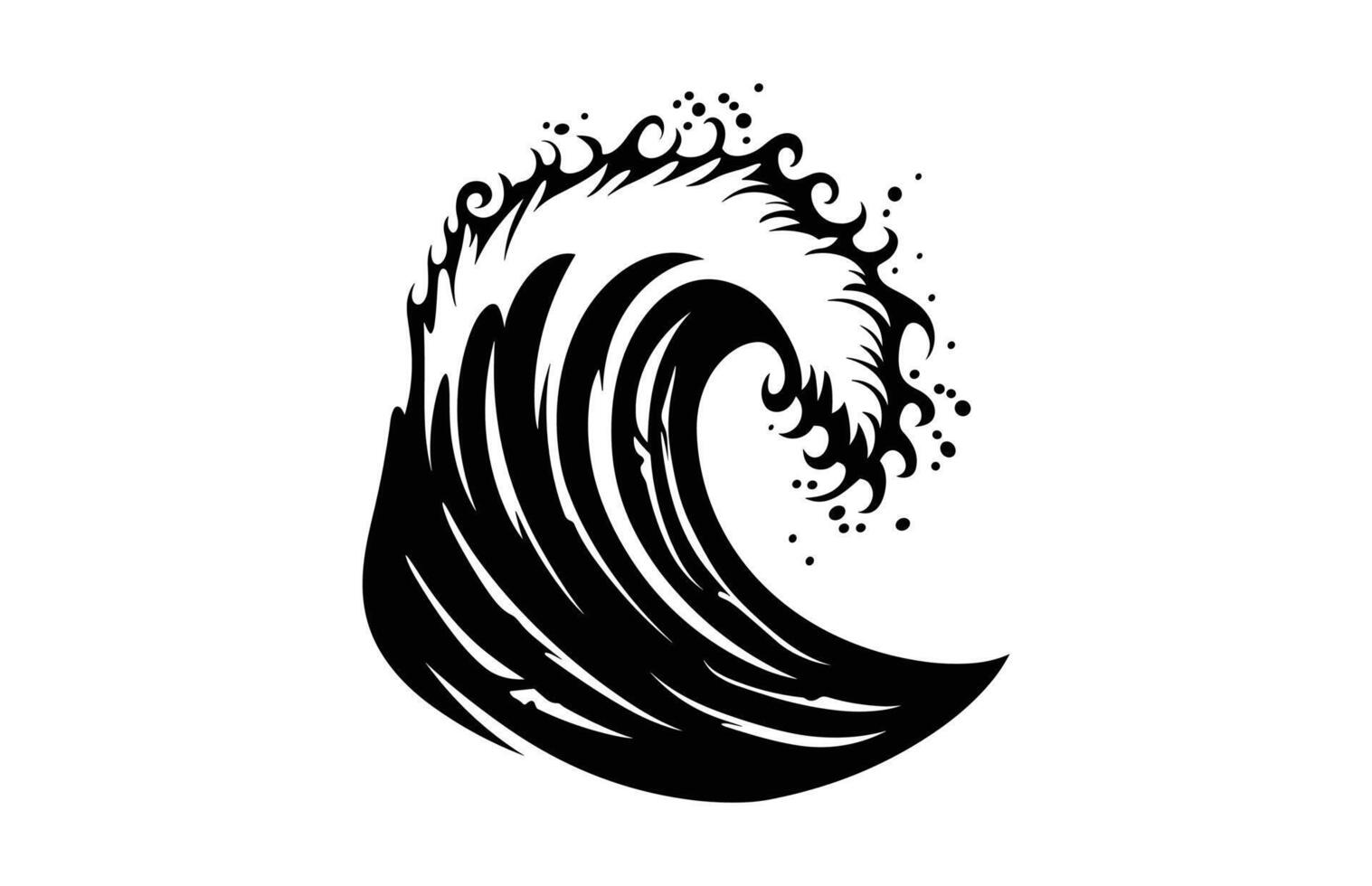 Sea Wave black Silhouette Clip art isolated on a white background vector