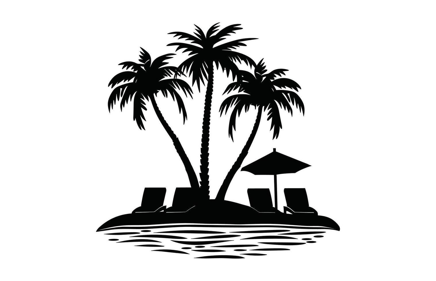 Tropical Summer Resort Silhouette Clipart isolated on a white background vector