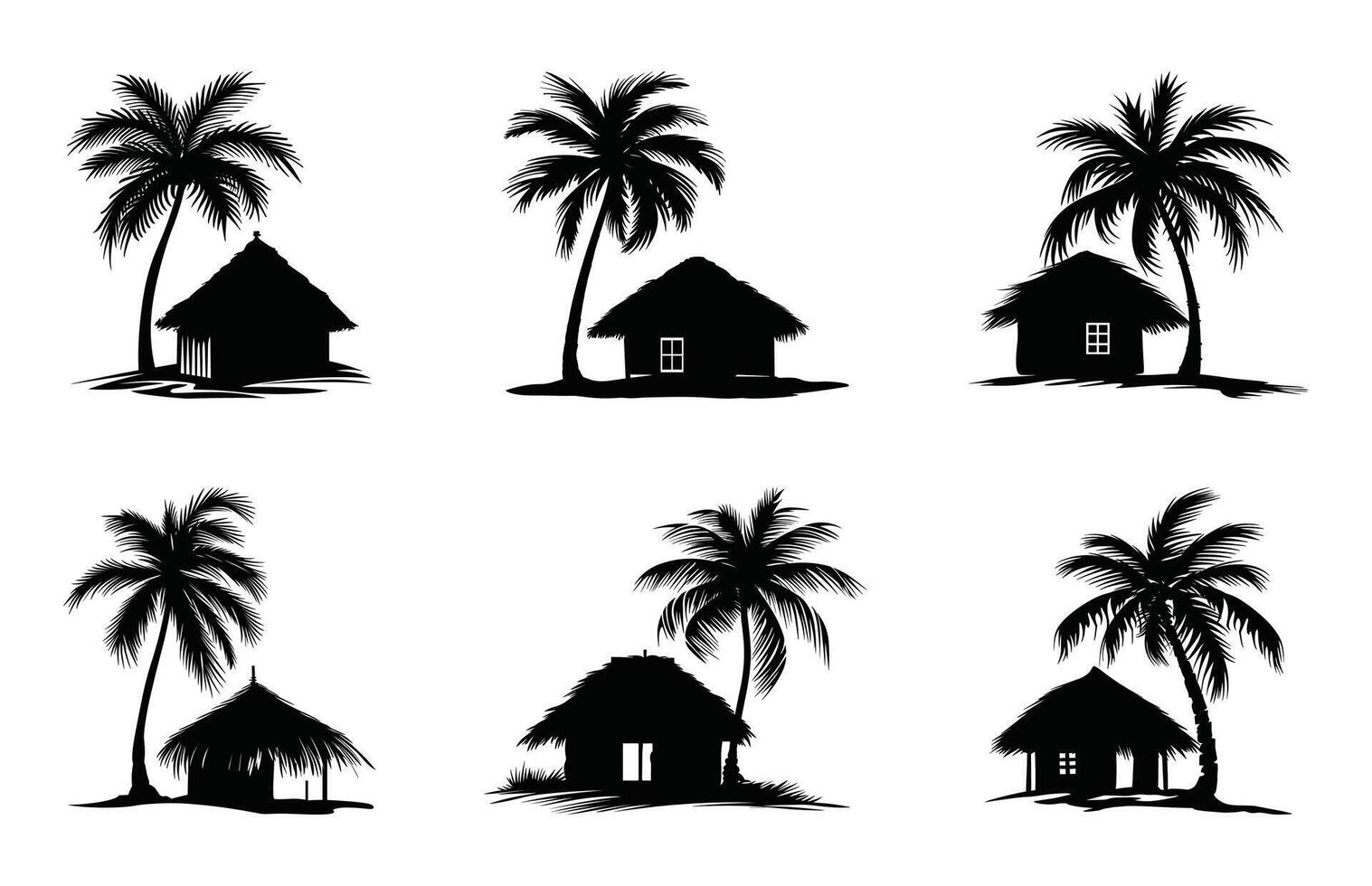 Thatched Hut Silhouette Clip art Set vector