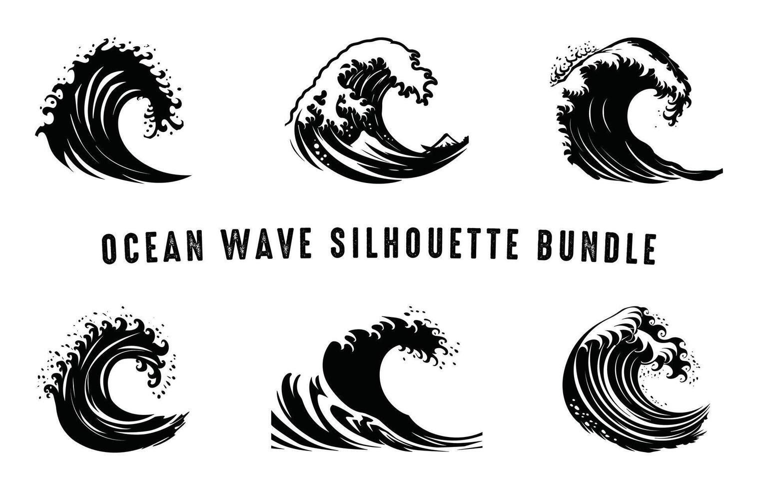 Sea Wave Silhouette Clip art Set vector