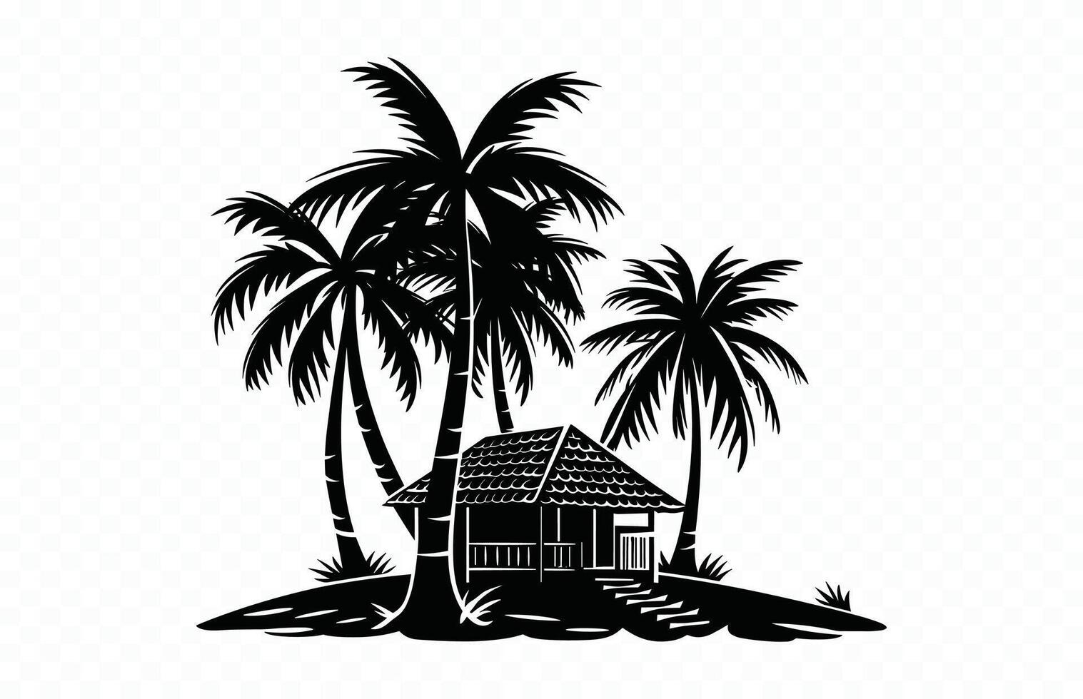 Tropical Summer hut Silhouette black Clipart vector