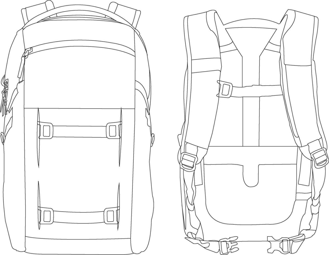 Set of backpack outline drawing, set of Backpack in a sketch style, trainers template outline, Illustration, Travel bag backpack doodle style illustration vector