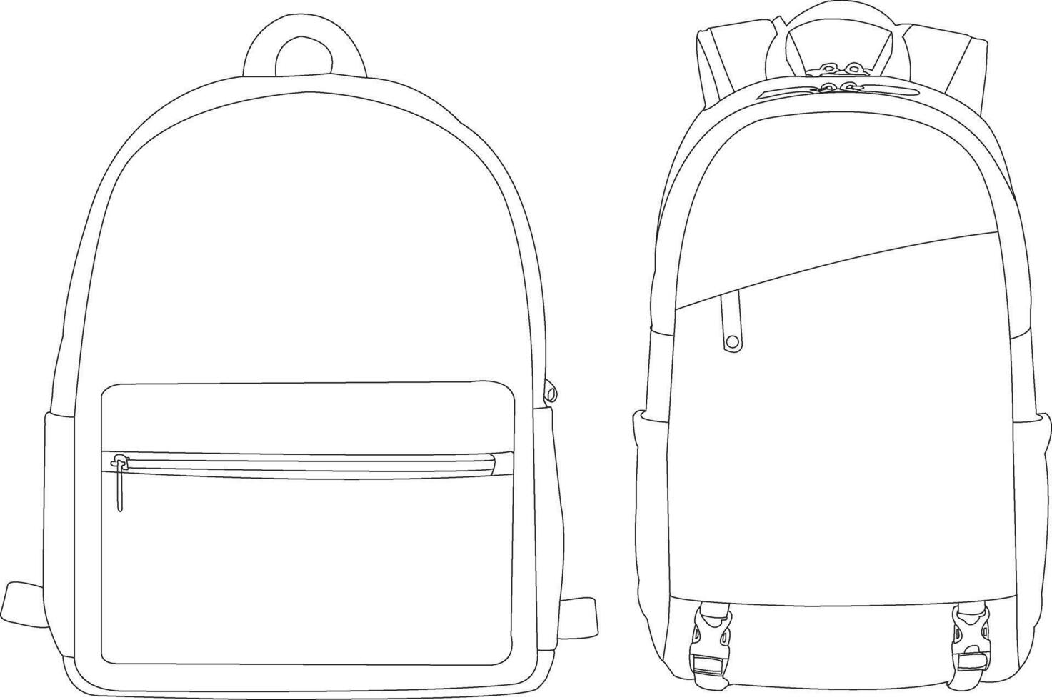 Set of backpack outline drawing, set of Backpack in a sketch style, trainers template outline, Illustration, Travel bag backpack doodle style illustration vector