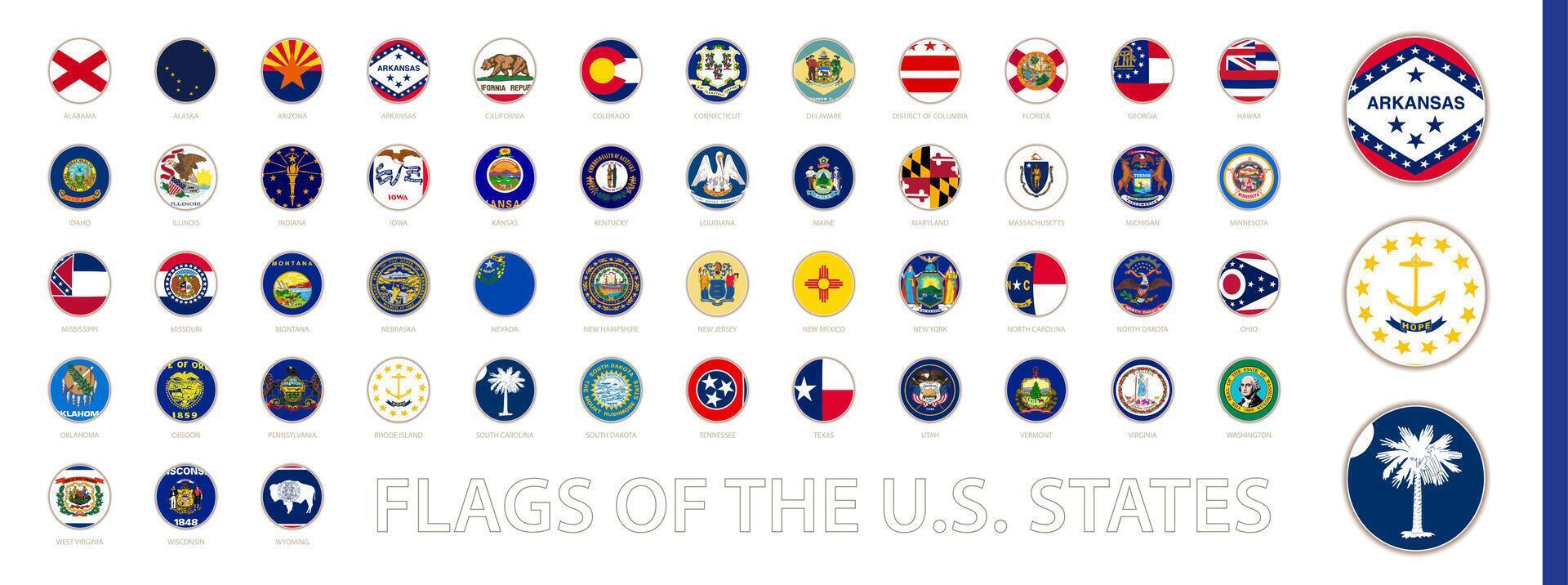 Round Circle Flag of the US States Sorted Alphabetically. vector