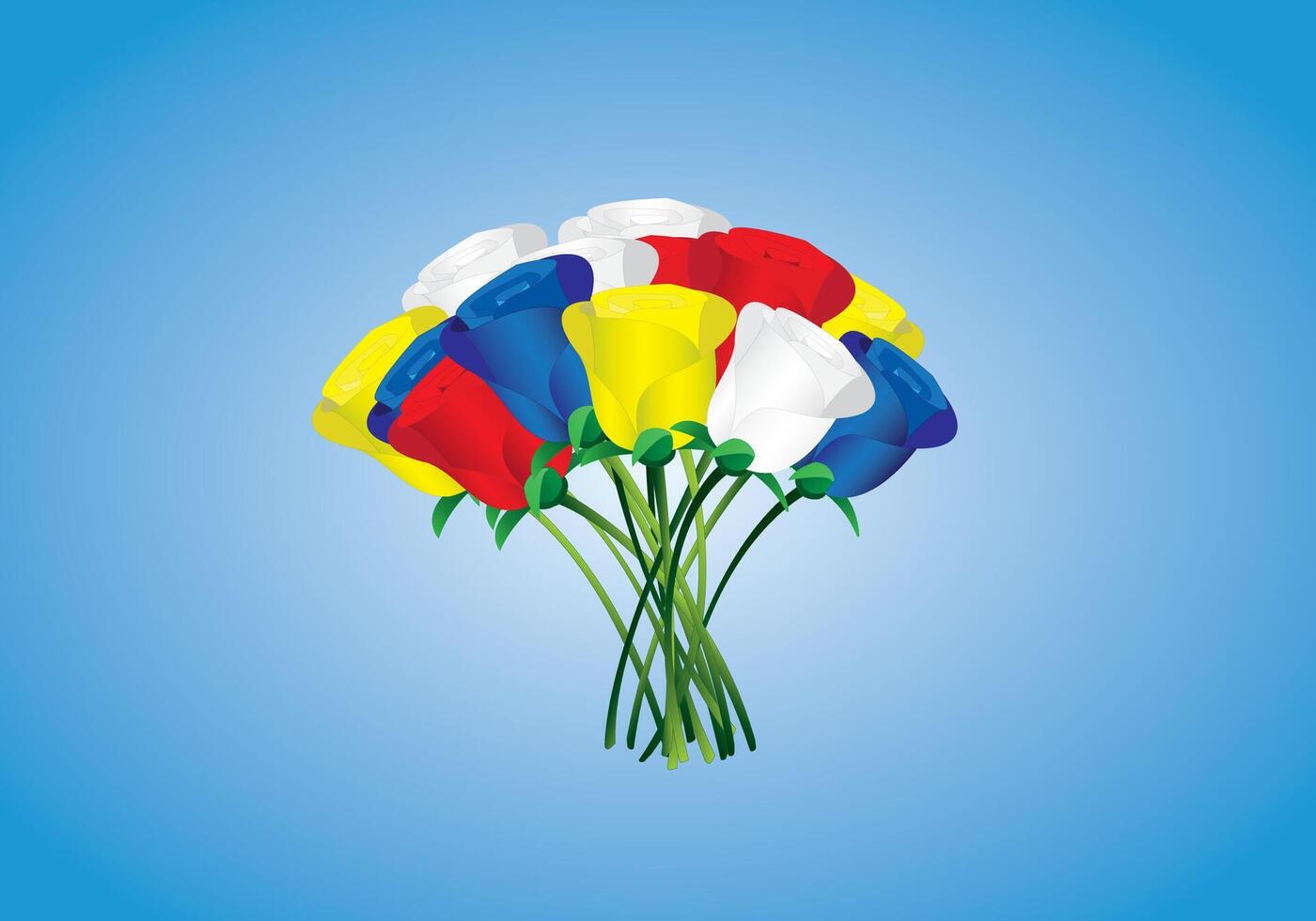 A bunch of colorful rose flowers on blue background vector