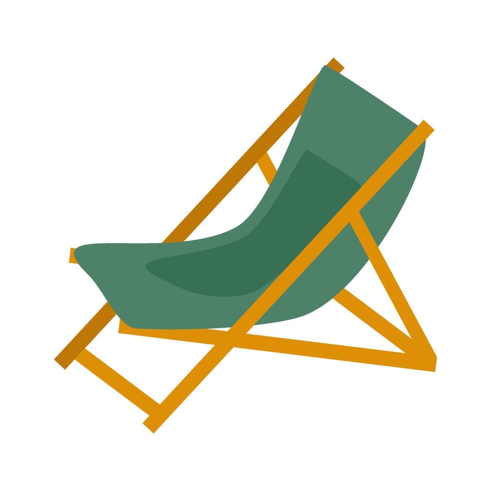 Folding beach chair with wooden frame for beach rest - flat illustration for stickers, design, cards. vector