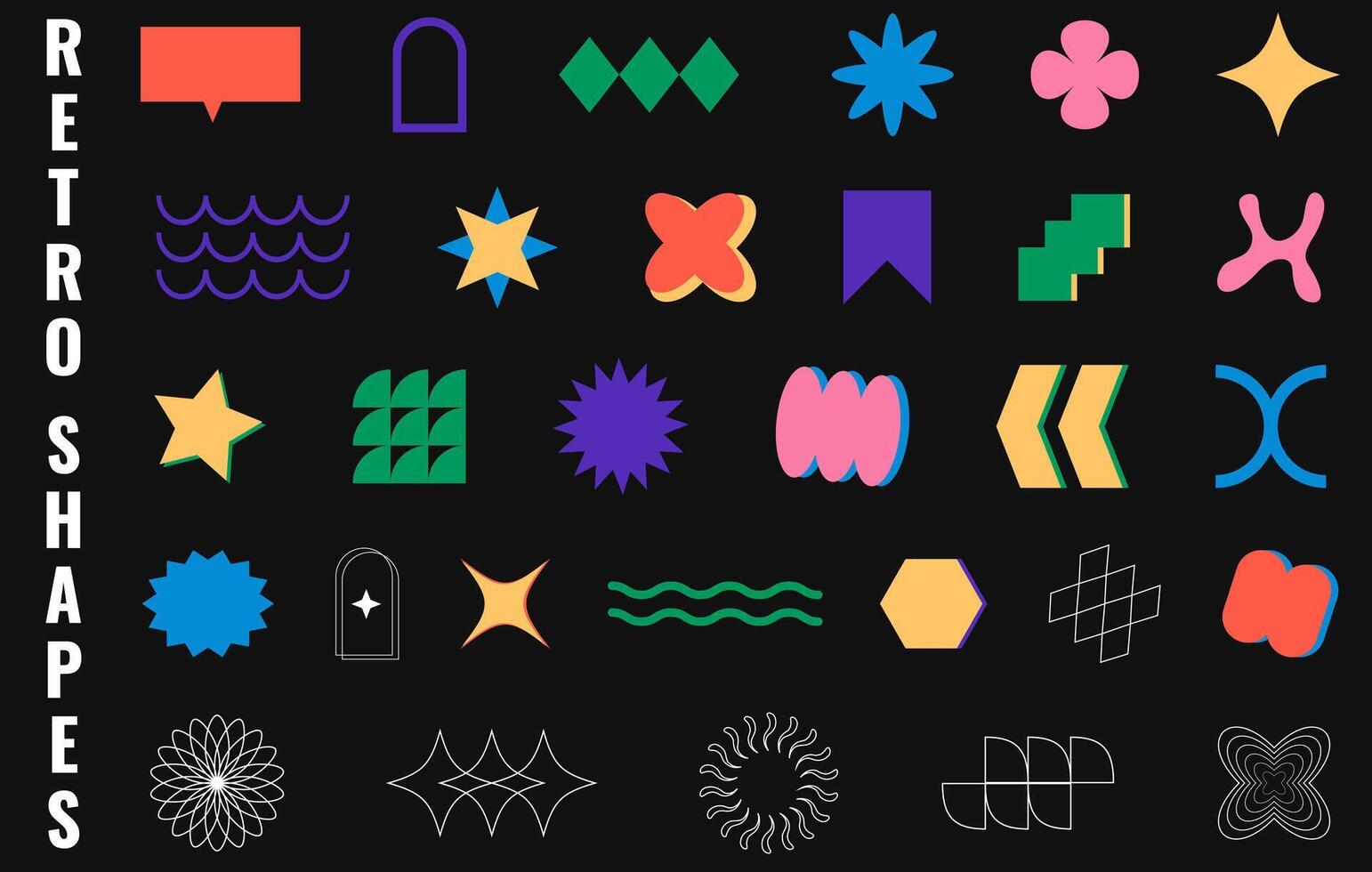Brutalist abstract geometric shapes and grids. Brutal contemporary figure star oval spiral flower and other primitive elements. Swiss design aesthetic. vector