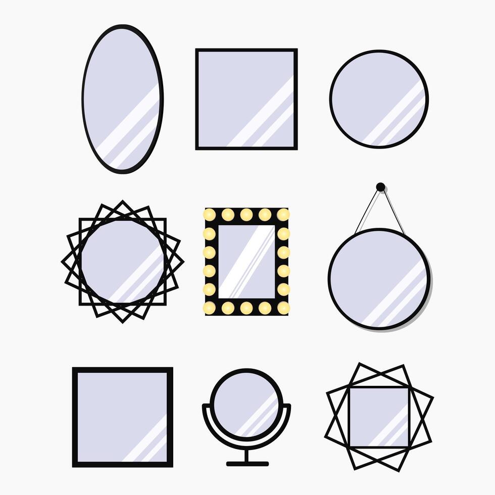 realistic mirrors set with blurry reflection. Mirror frames or mirror decor interior vector