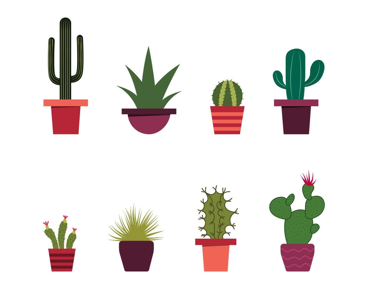A set of cacti in a flat style vector