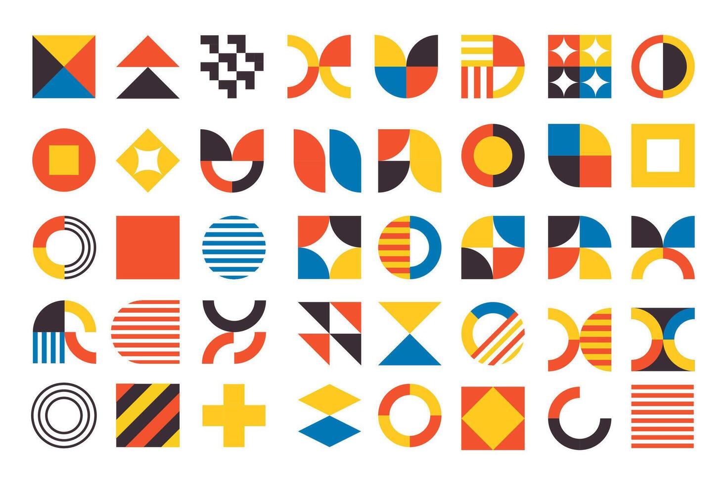 Bauhaus elements and vibrant geometric shapes arranged in a creative and abstract manner vector