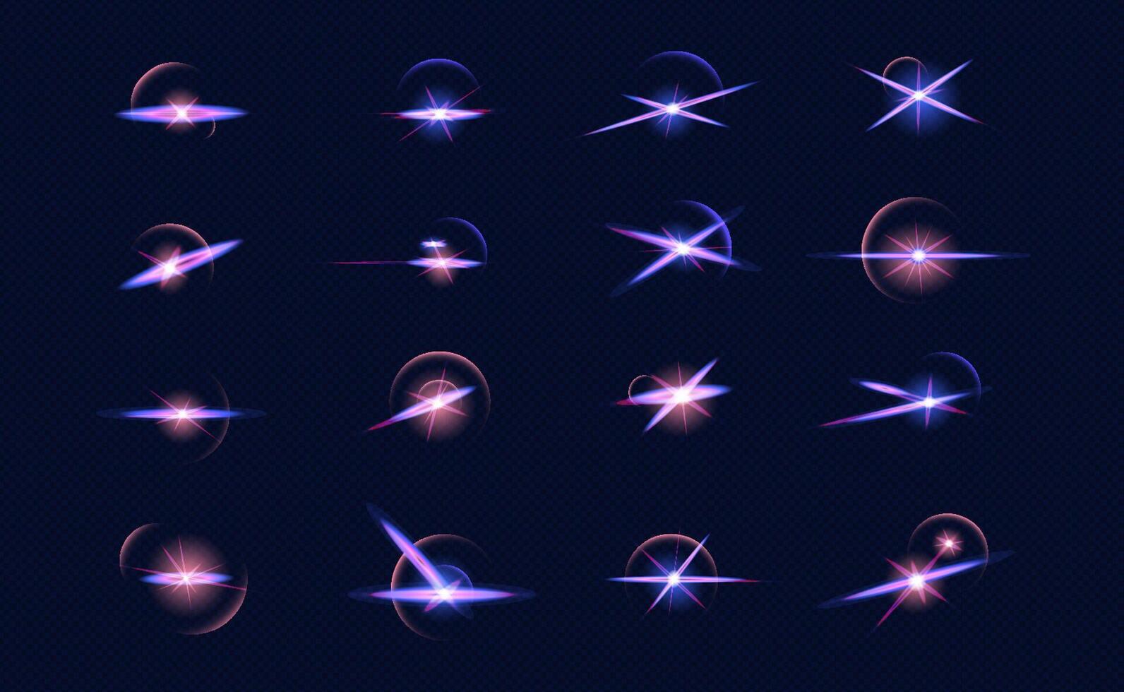 Neon Light Flares and glowing Lens Effects collection for editing and design with a modern touch vector