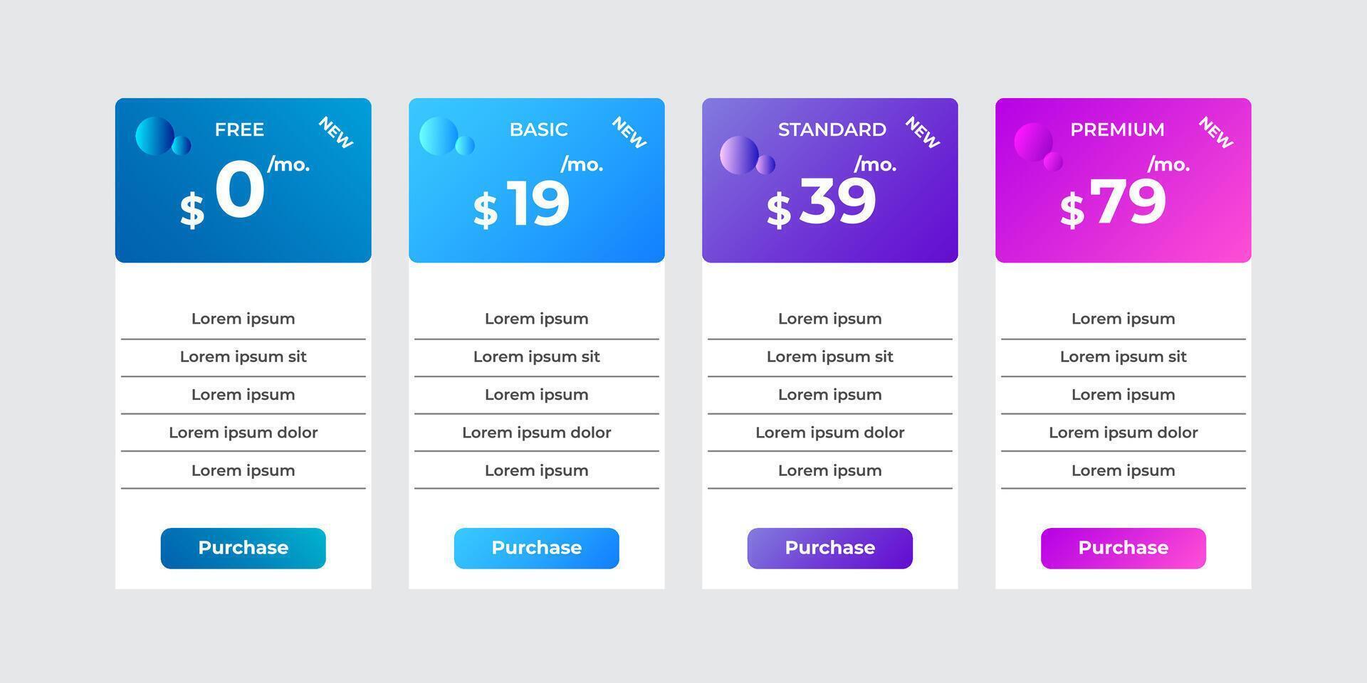 Corporate Pricing plans comparison table. Business product price chart subscription list layout. Features checklist infographic price design vector