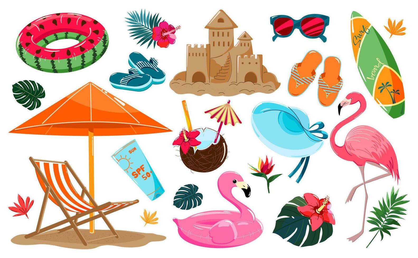A set of summer clip art for scrap booking, design elements for posters, flyers and banners. vector