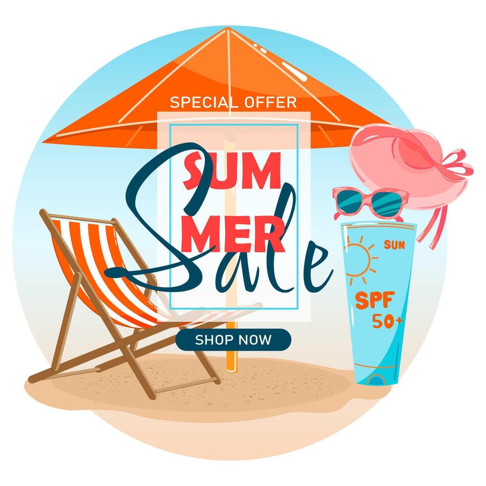 Poster summer discounts, sale. vector