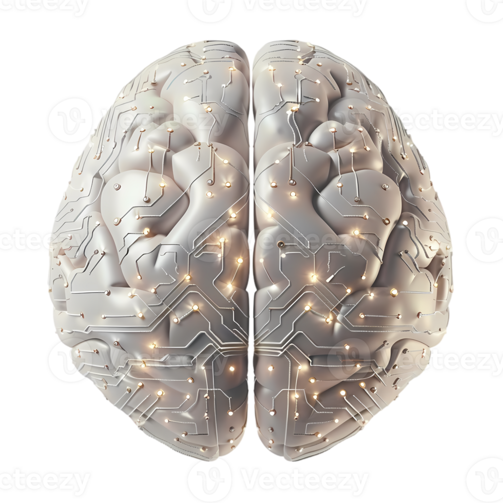 A Cybernetic Brain with Illuminated Circuitry png