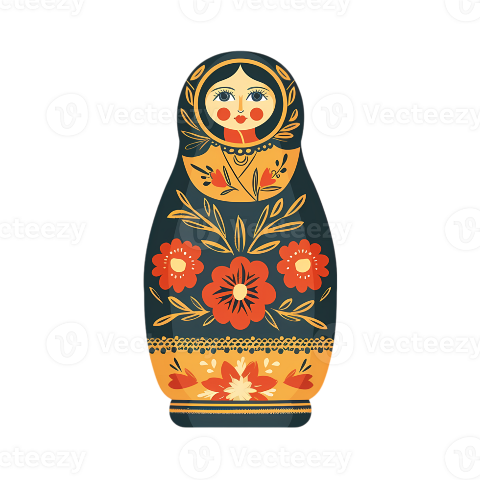 Traditional Russian Nesting Doll with Floral Patterns png