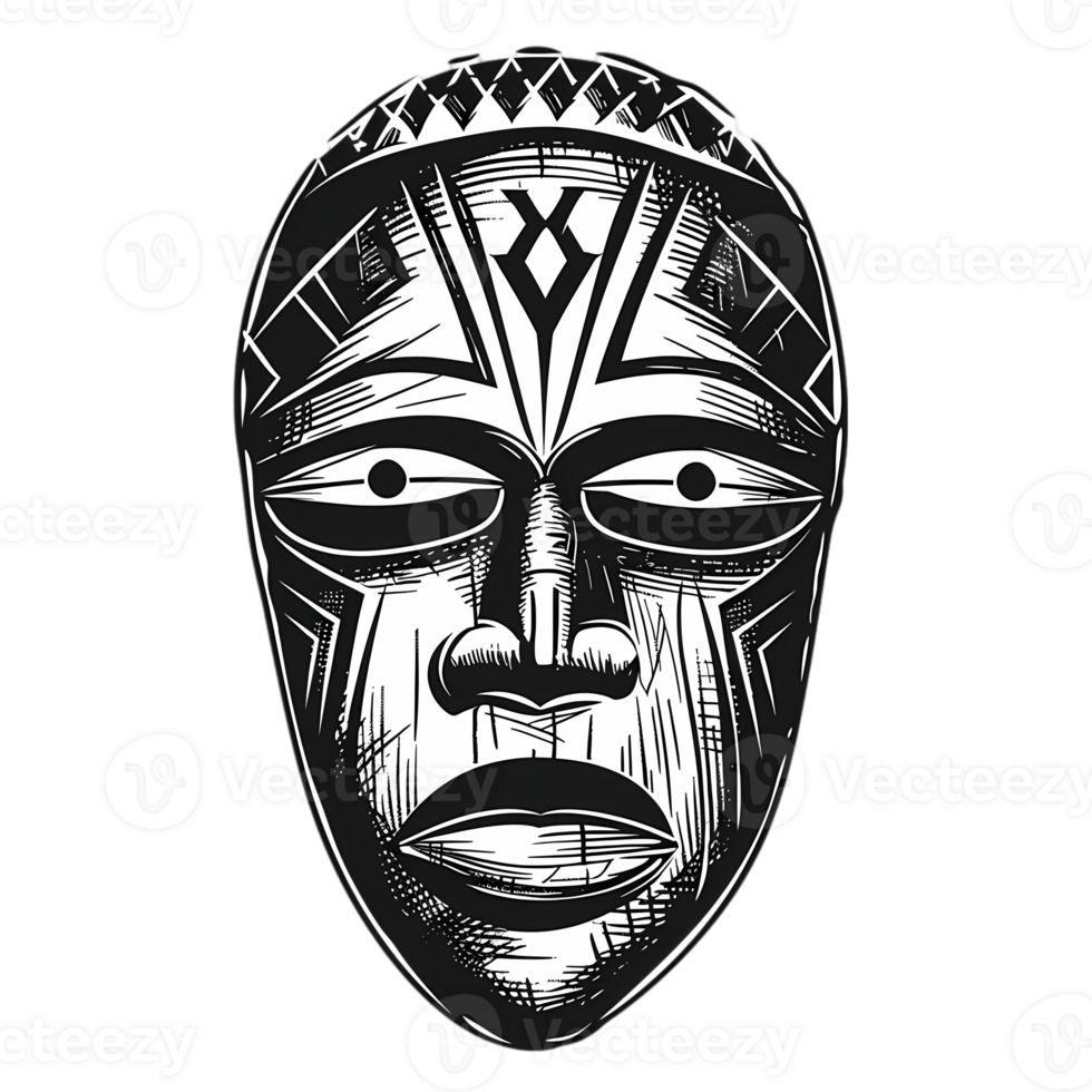 African Tribal Mask - Hand Drawn Illustration png