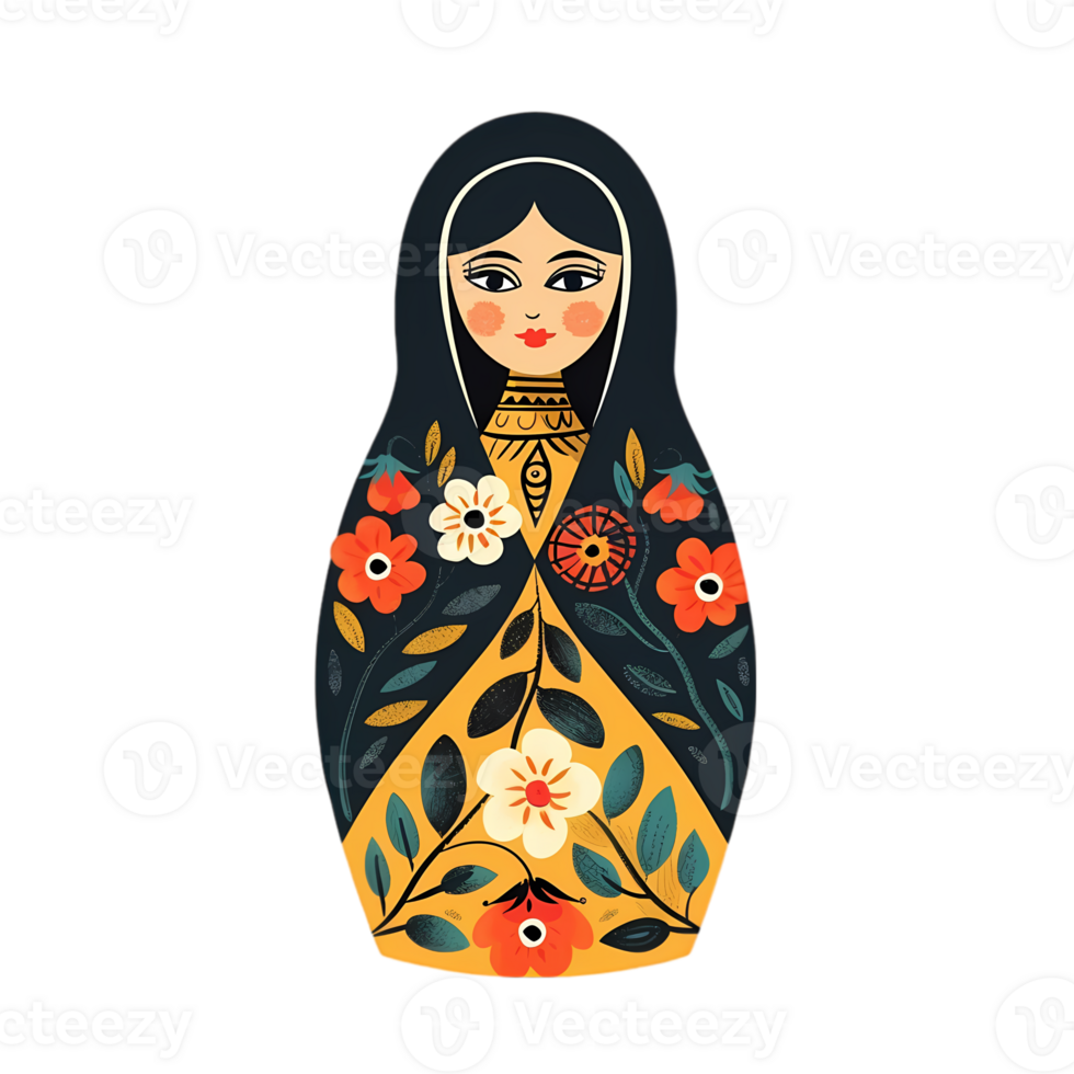 Folk Art Nesting Doll with Floral Pattern png