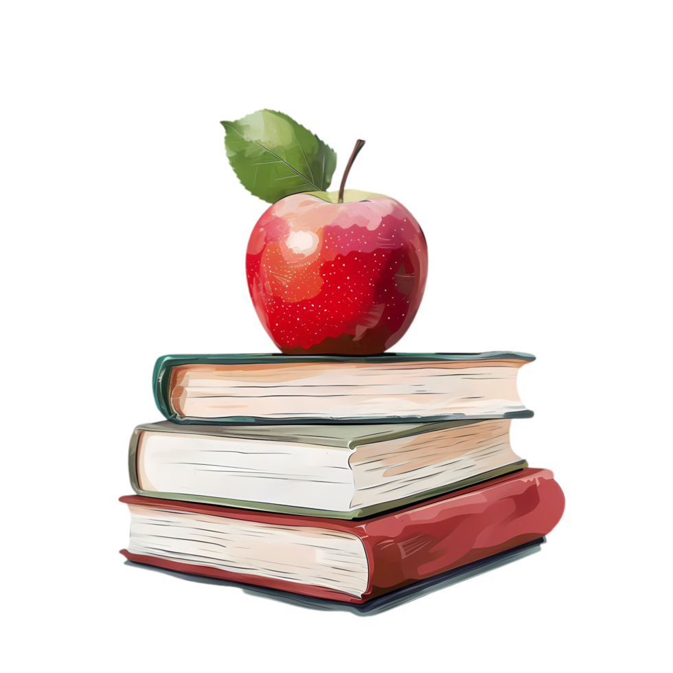 Red Apple on Stack of Books png