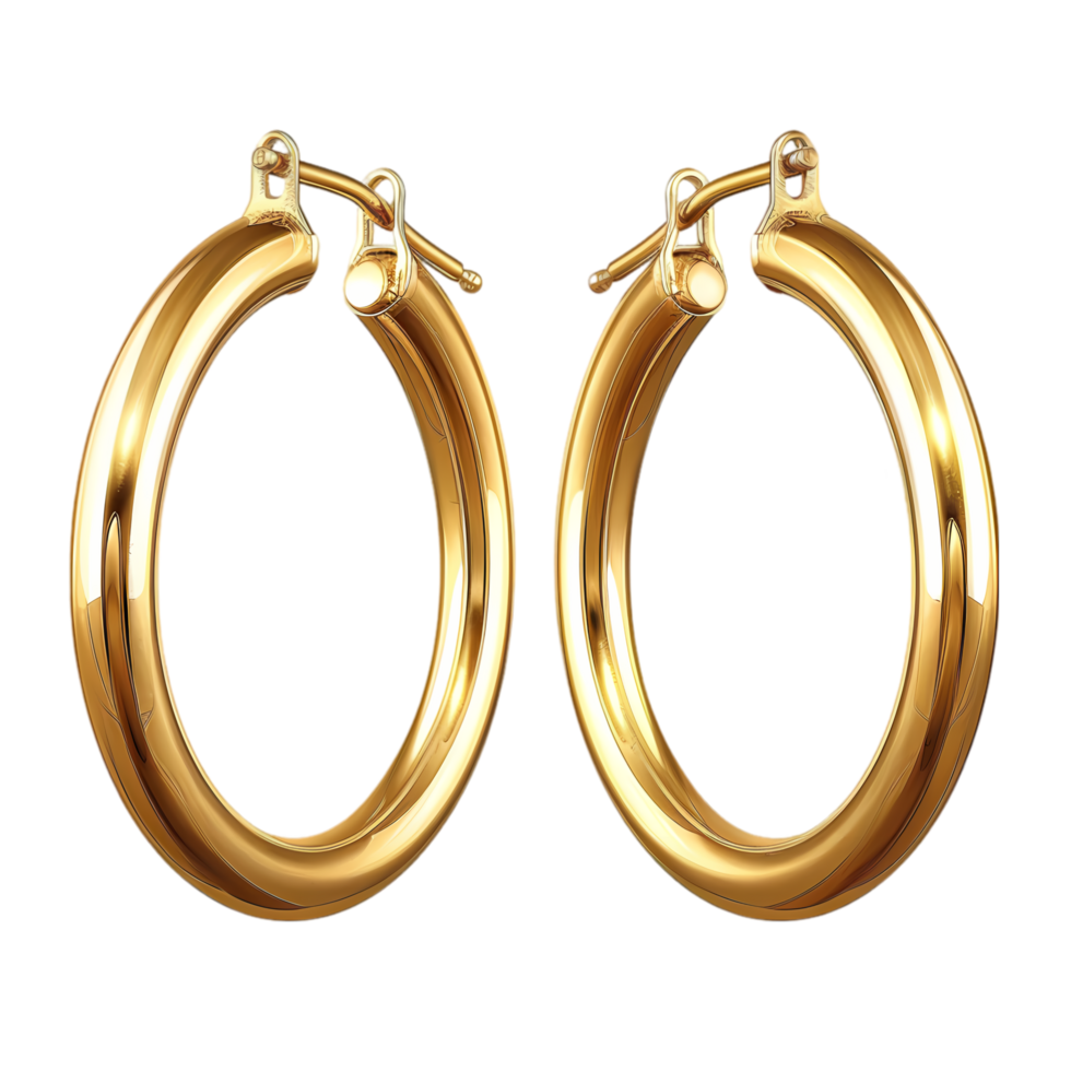 Pair of Shiny Gold Hoop Earrings png