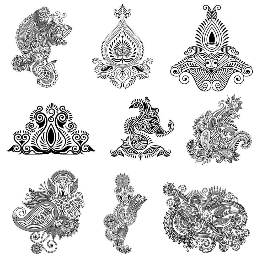 Traditional and Cultural Beautiful pattern design, tattoo design, mandala patterns, Arabic patterns, Rangoli, Alpona, Kolam, Paisley line art. vector
