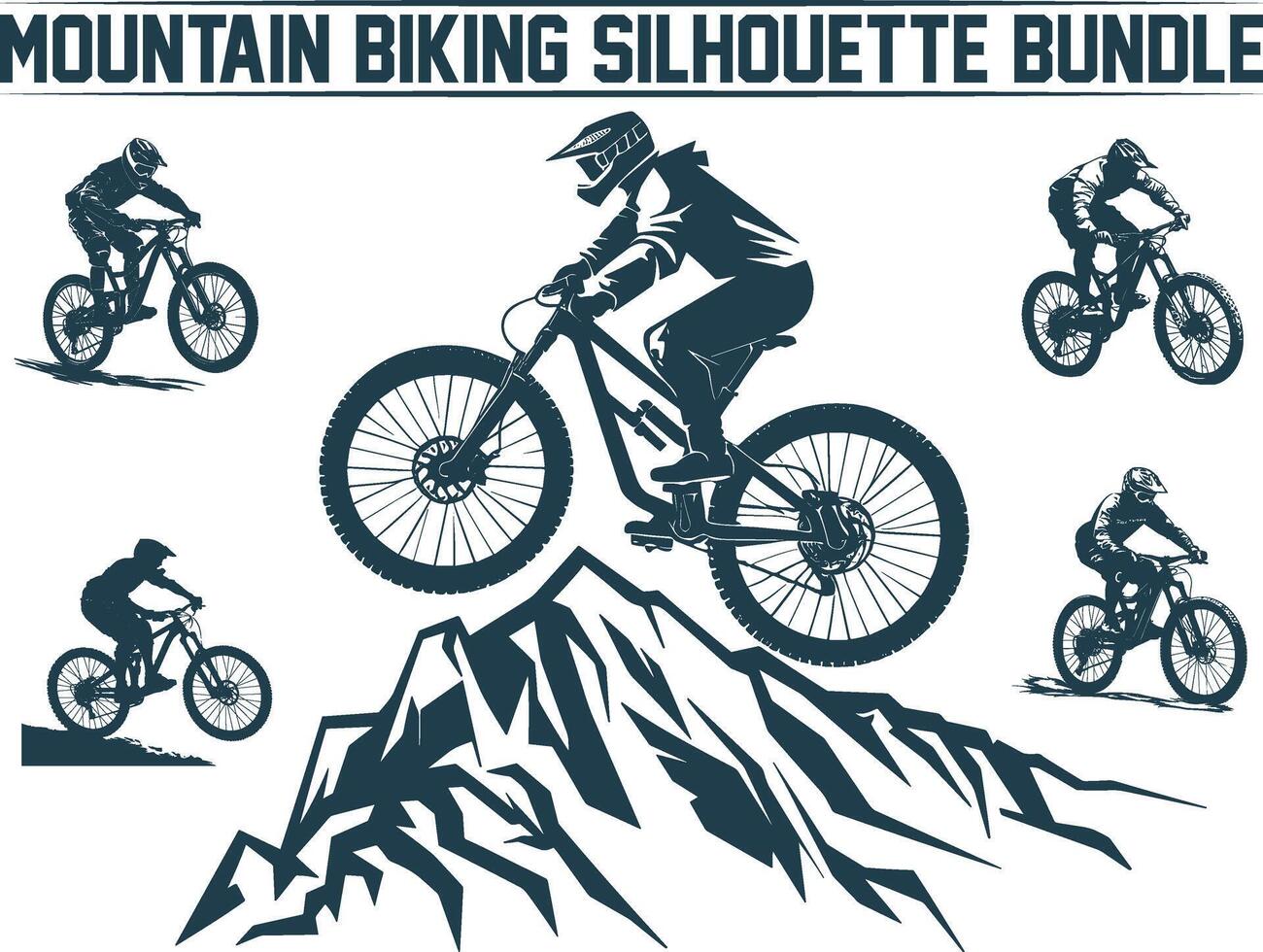 Mountain bike silhouette bundle, Man Cyclist Mountain Biker, Silhouette a cyclist riding mountain bike , Mountain Biking, bike silhouette bundle. vector