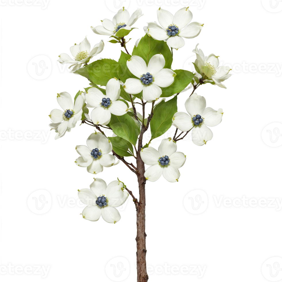 Dogwood Tree small tree with smooth gray bark and clusters of white flowers and blue png
