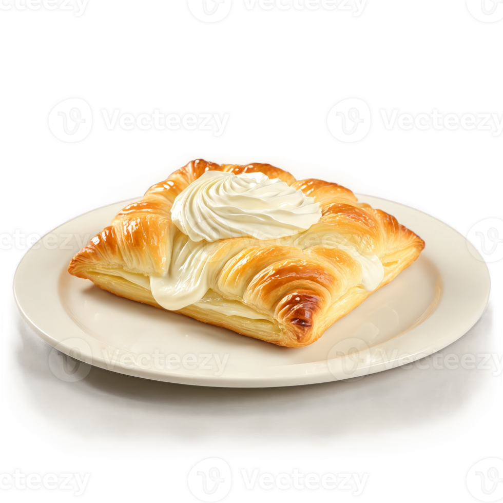 Cream cheese Danish flaky pastry in glass plate cream cheese oozing Food and Culinary concept png