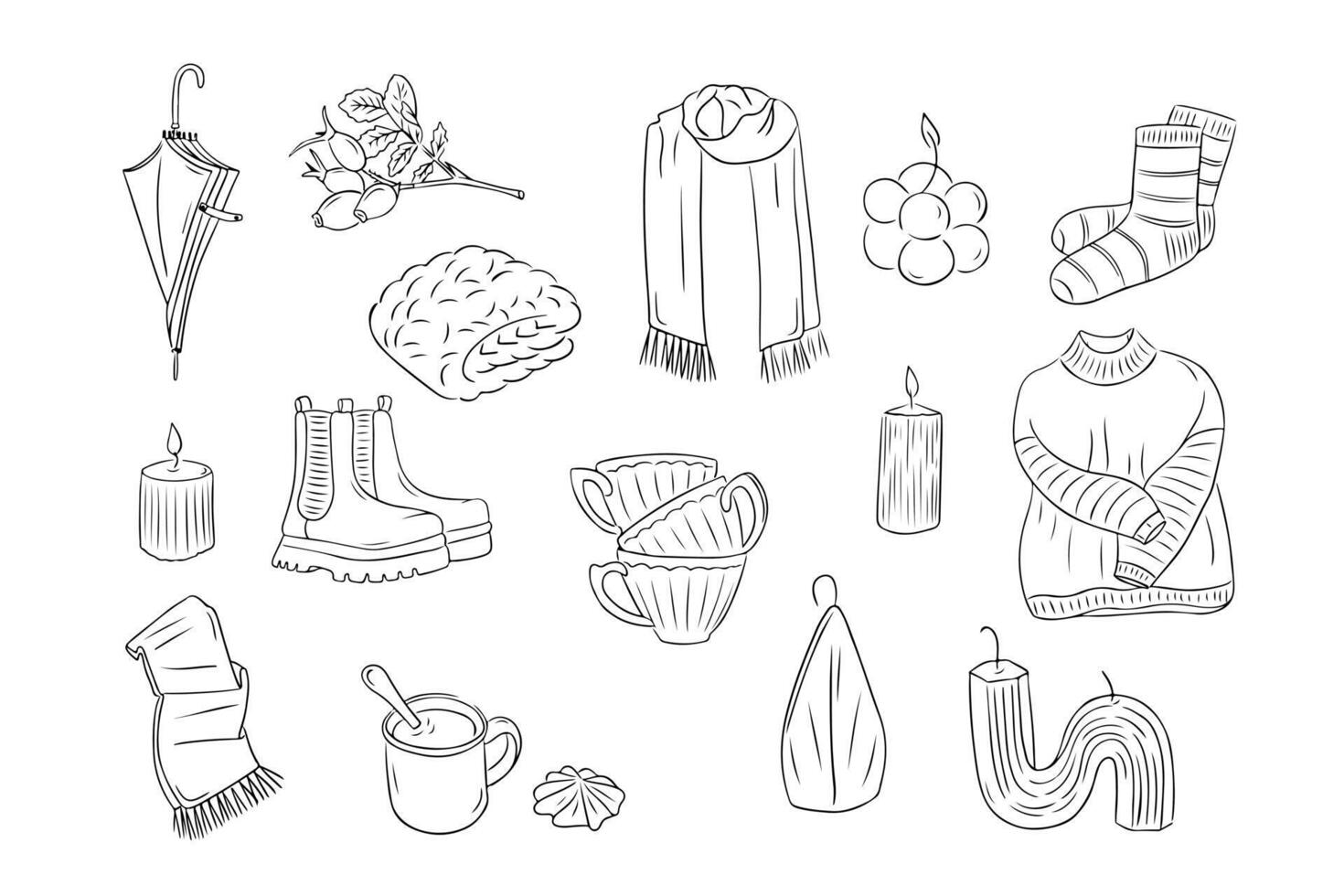 Warm autumn clothes and cozy home items vector