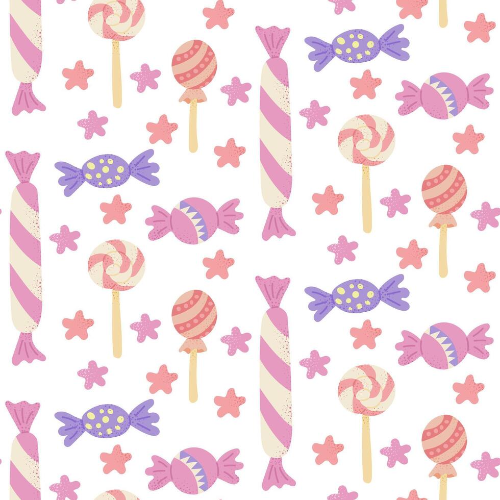 Sweets seamless pattern in flat childish style vector