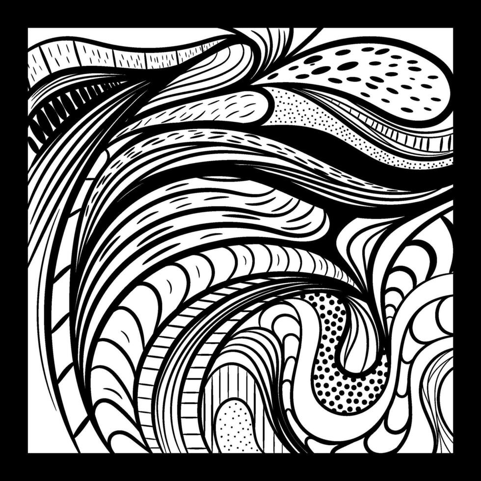 painting with texture of curved lines in black and white vector