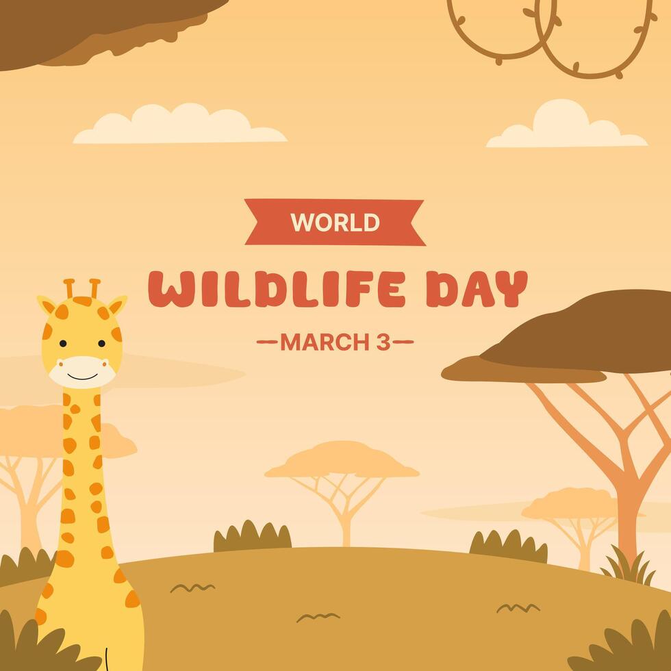 world wildlife day poster background with giraffe and nature vector