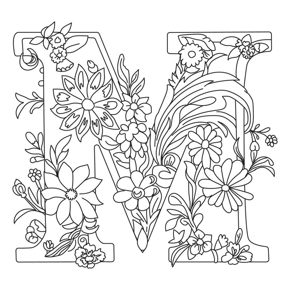 coloring page with letter M Letter a coloring book for adults vector