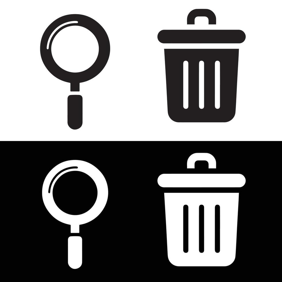 Search and trash bin icon, recycle bin icon, trash can icon vector