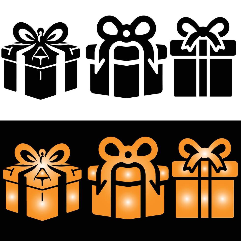 Gift box icon set. Gift box signs Line and silhouette style. illustration vector