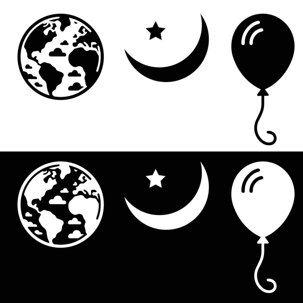Set of Earth Moon and Balloon icons vector