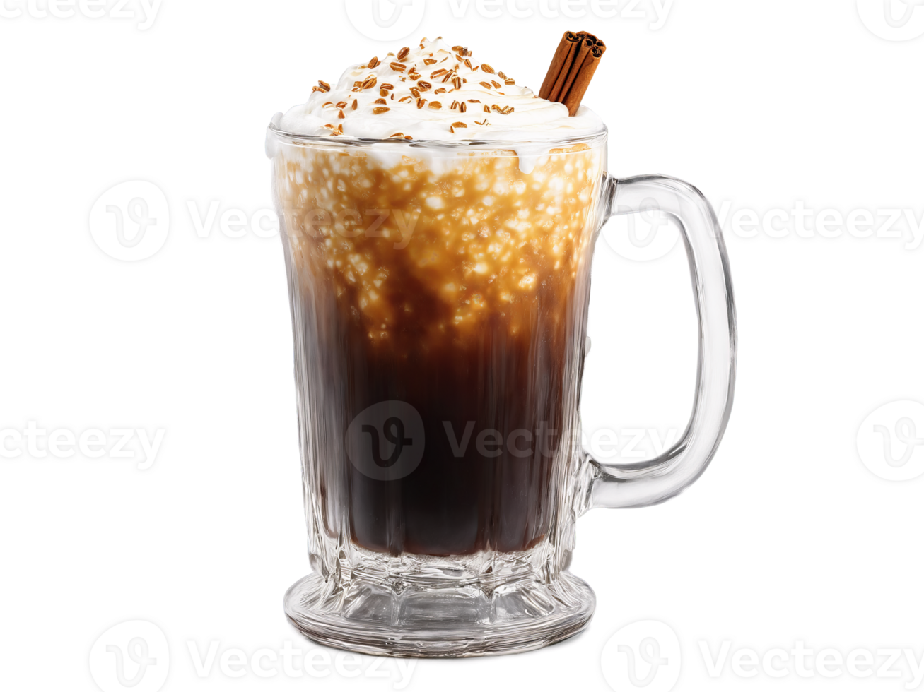 Chilled root beer in a classic mug creamy foam overflowing vanilla pods and star anise png
