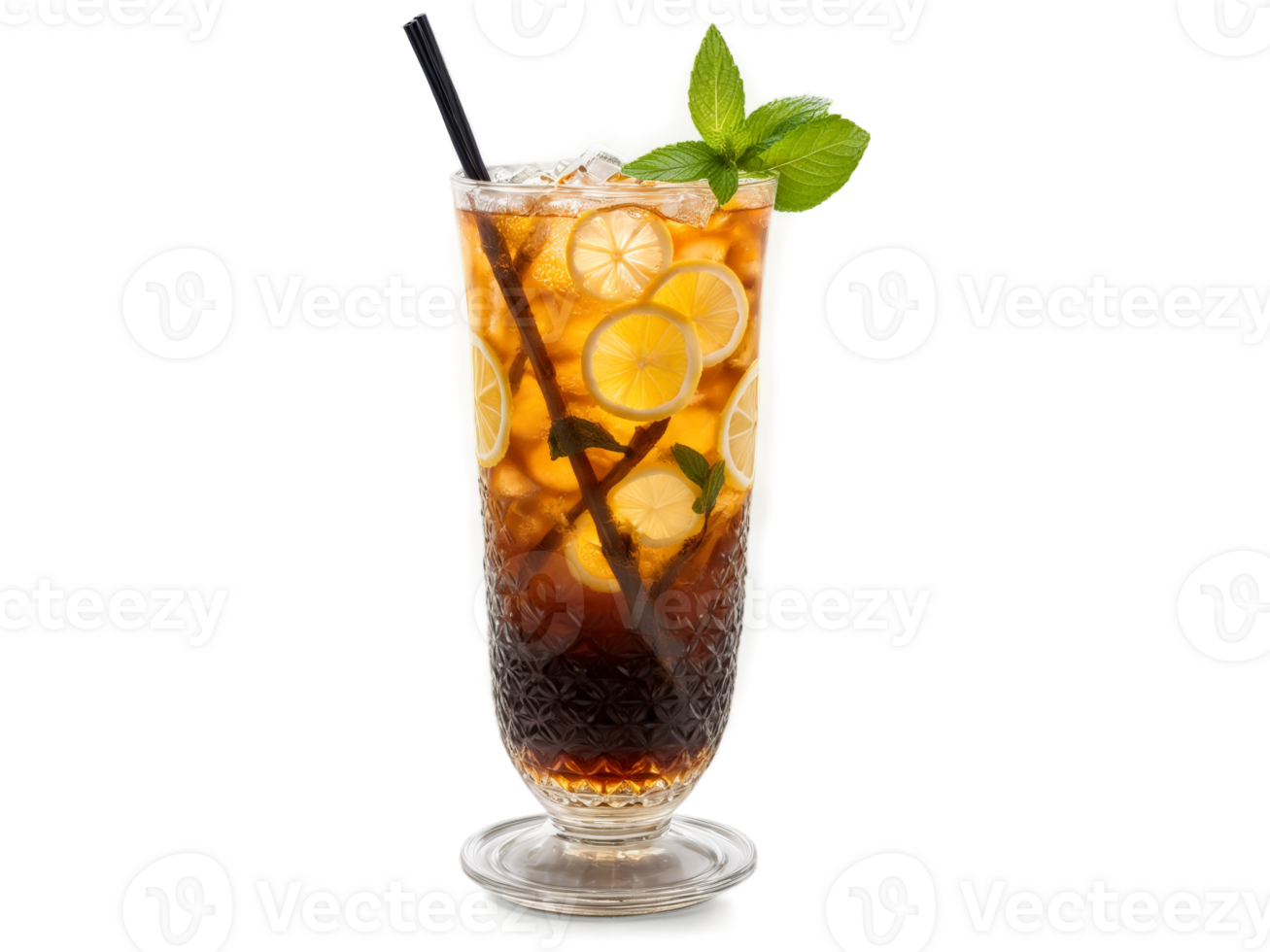 Australian Iced Tea tall glass filled with refreshing mixture of black tea lemonade and peach png