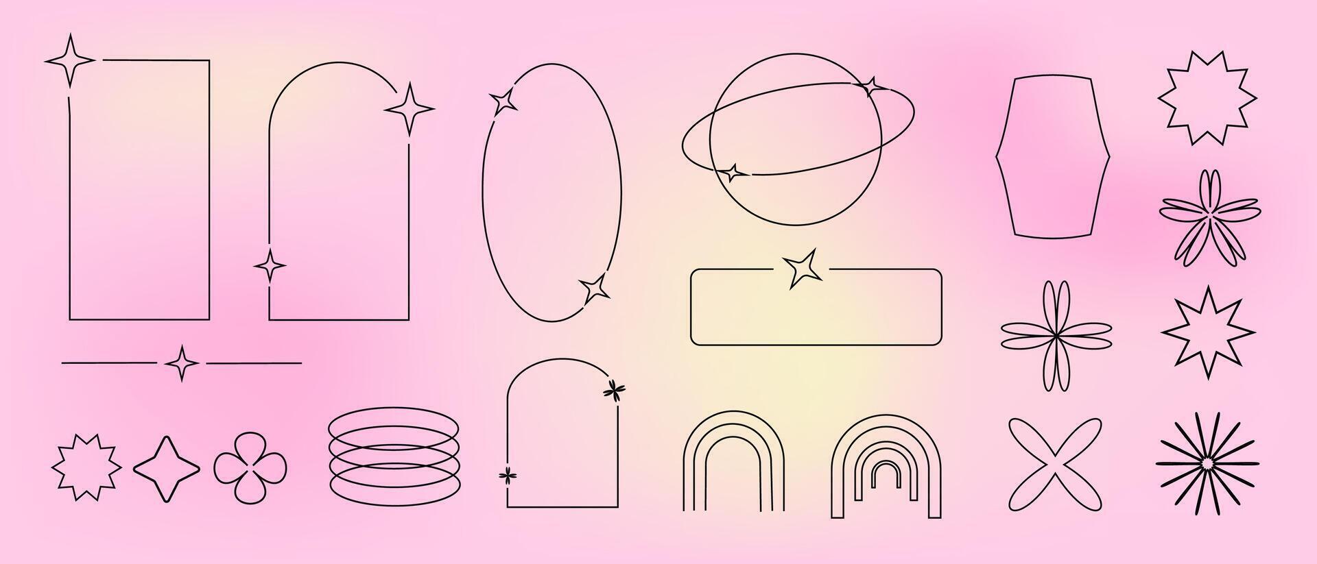 y2k retro elements set, 90s or 2000s elements of arch and stars, shapes in minimalistic vector