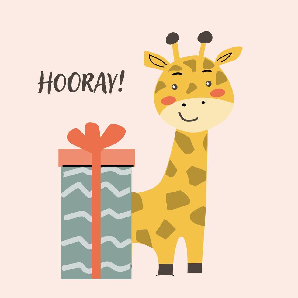 Childrens animal card giraffe with congratulation text. vector