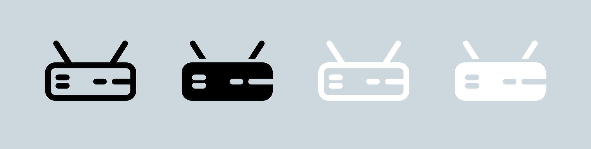 Router icon set in black and white. Network connection signs illustration. vector