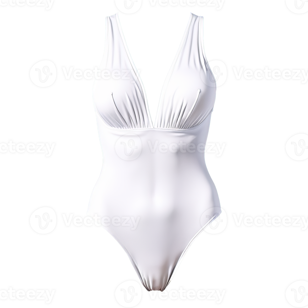 Plunge one piece swimsuit deep V neckline crisscross back sleek white Product mockup The final png