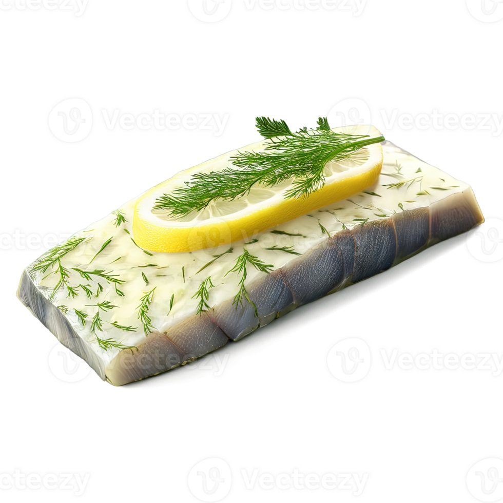 herring fillet, baked with a lemon and herb butter, delicates sea food, isolated on transparent background png