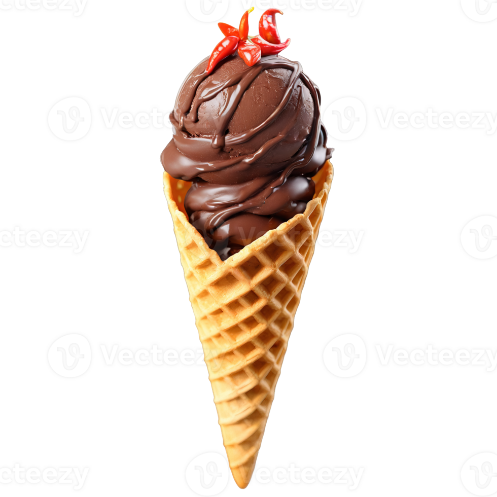 Chocolate chili ice cream dark chocolate base hint of chili heat in a chocolate dipped png
