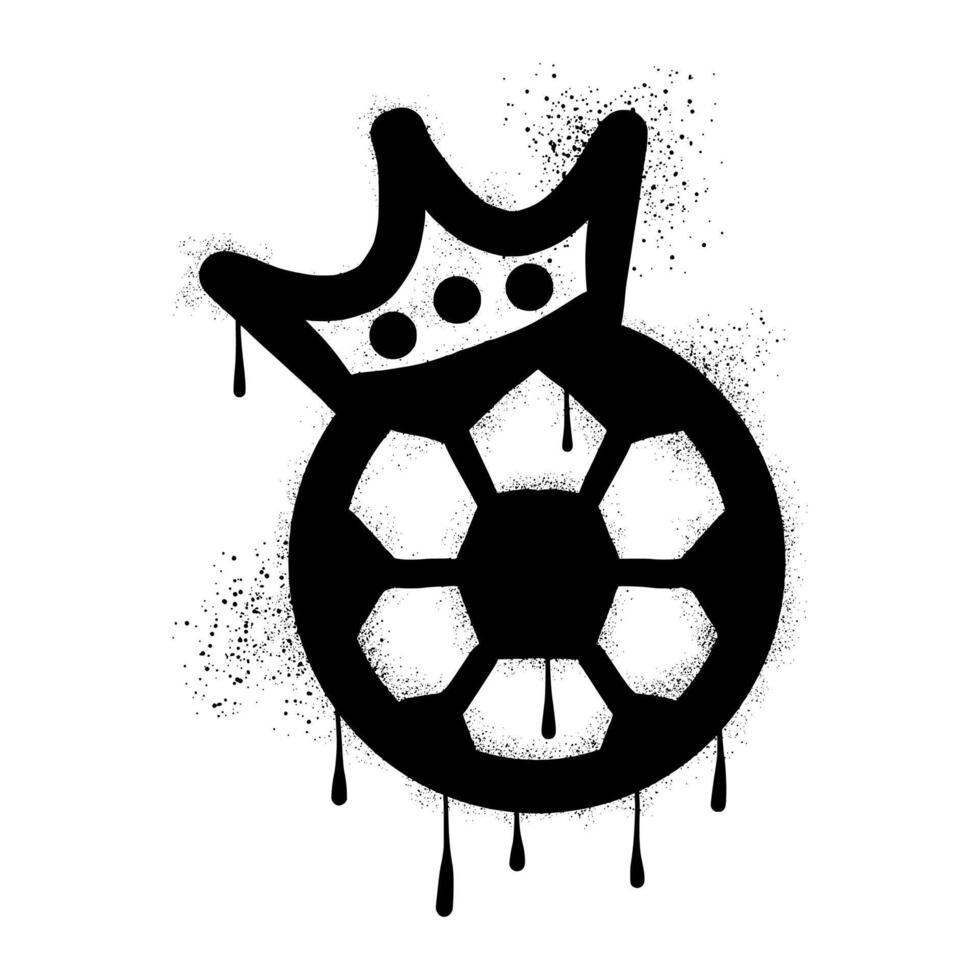 Soccer ball with crown drawn in black spray paint graffiti style vector